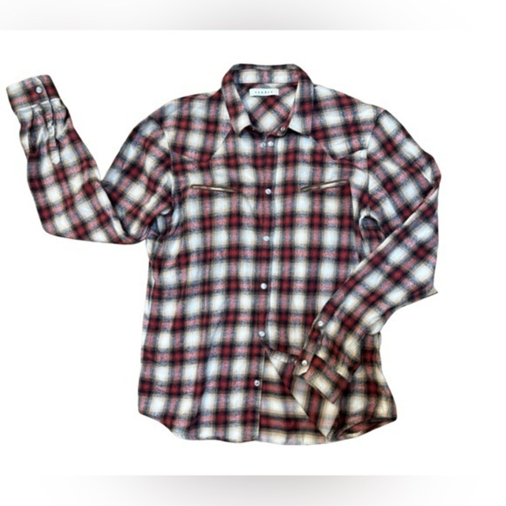 Sandro Paris unisex Flannel Red Beige Tartan Check Flannel Western Shirt